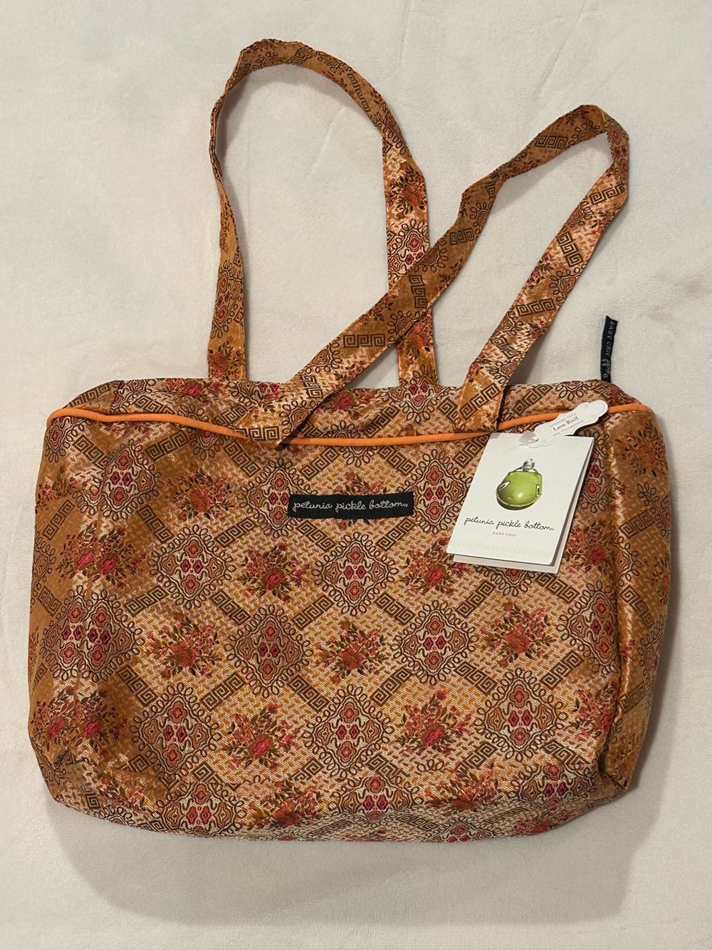 Petunia Pickle Bottom Tan and Orange Patterned Tote